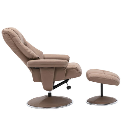 The Denver Swivel Recliner Chair & Footstool - Genuine Leather Earth - Refurbished