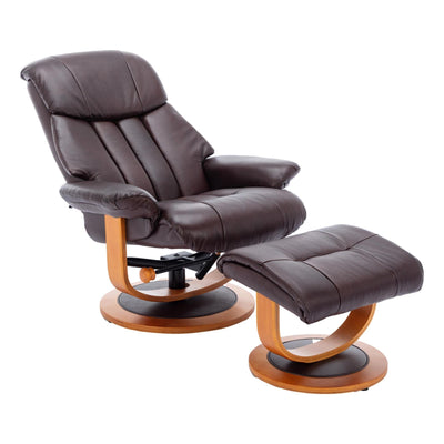 Hereford Genuine Leather Chestnut Brown Swivel Reclining Chair Matching Footstool