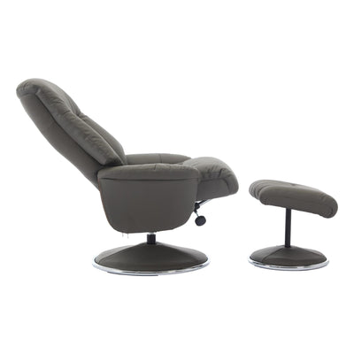 The Lyon - Genuine Leather Swivel Recliner Chair & Footstool in Cinder Grey