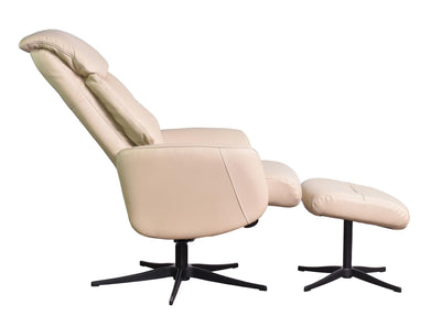 The Indiana Genuine Leather Swivel Recliner Chair in Cream with Black Star base - Refurbished