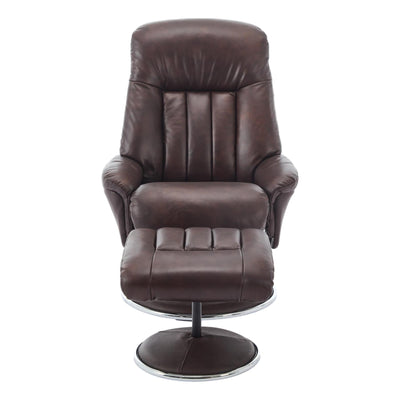 The Lyon - Genuine Leather Swivel Recliner Chair & Footstool in Brown