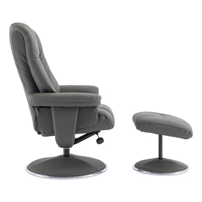 The Denver - Swivel Recliner Chair & Matching Footstool in Cinder Grey Genuine Leather Match