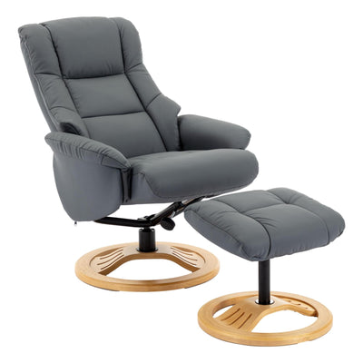 The Mandalay Swivel Recliner Chair & Footstool in Petrol Blue Genuine Leather - Refurbished