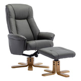 The Hawaii - Swivel Recliner Chair & Matching Footstool in Cinder Genuine Leather - Clearance