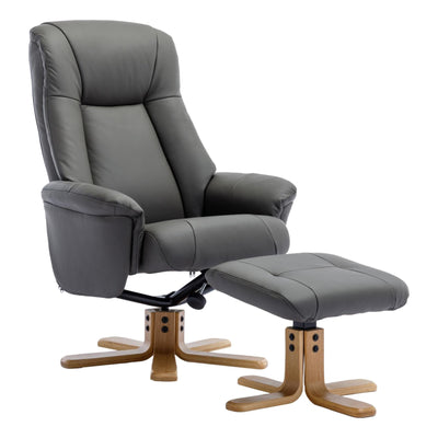 The Hawaii - Swivel Recliner Chair & Matching Footstool in Cinder Genuine Leather - Clearance