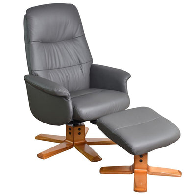 The Kansas Swivel Recliner Chair in Charcoal Genuine Leather and Cherry base.