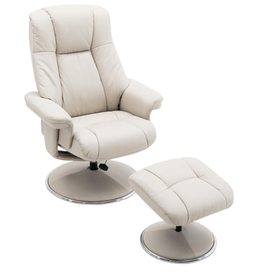 The Denver Swivel Recliner Chair & Footstool - Genuine Leather - Mushroom - Refurbished