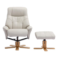 The Dubai - Swivel Recliner Chair & Footstool in Mushroom Plush Faux Leather - Refurbished