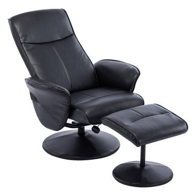 Memphis Swivel Recliner Chair & Footstool in Black Faux Leather - Refurbished