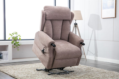 Denmark Dual Motor Riser Recliner Ergonomic Arm Chair Brushstroke Mocha Fabric - Refurbished