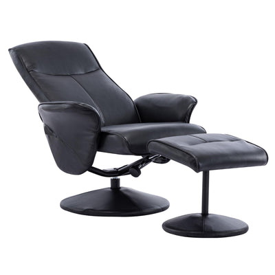 Memphis Swivel Recliner Chair & Footstool in Black Faux Leather - Refurbished