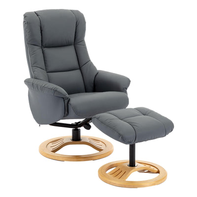 The Mandalay Swivel Recliner Chair & Footstool in Petrol Blue Genuine Leather - Refurbished