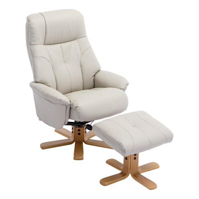 The Dubai - Swivel Recliner Chair & Footstool in Mushroom Plush Faux Leather - Refurbished