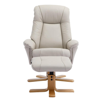 The Hawaii - Swivel Recliner Chair & Matching Footstool in Mushroom Genuine Leather