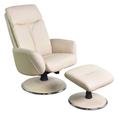 Dakota Genuine Leather Swivel Recliner Chair Cream with Match Base - Refurbished