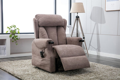 Denmark Dual Motor Riser Recliner Ergonomic Arm Chair Brushstroke Mocha Fabric - Refurbished