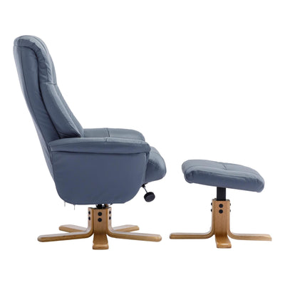 The Hawaii - Swivel Recliner Chair & Matching Footstool in Petrol Blue Genuine Leather